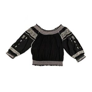 Free People Black and White Embroidered Blouse